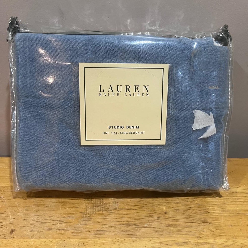 Lauren Ralph Lauren Studio Denim California King Bedskirt Washed Blue Cotton NEW